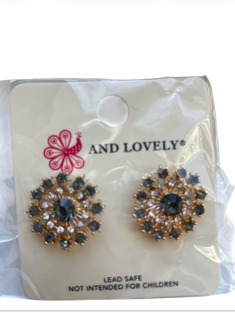 AND LOVELY Gold Tone Rhinestone Flower Stud Earrings Costume Jewelry New W Tags